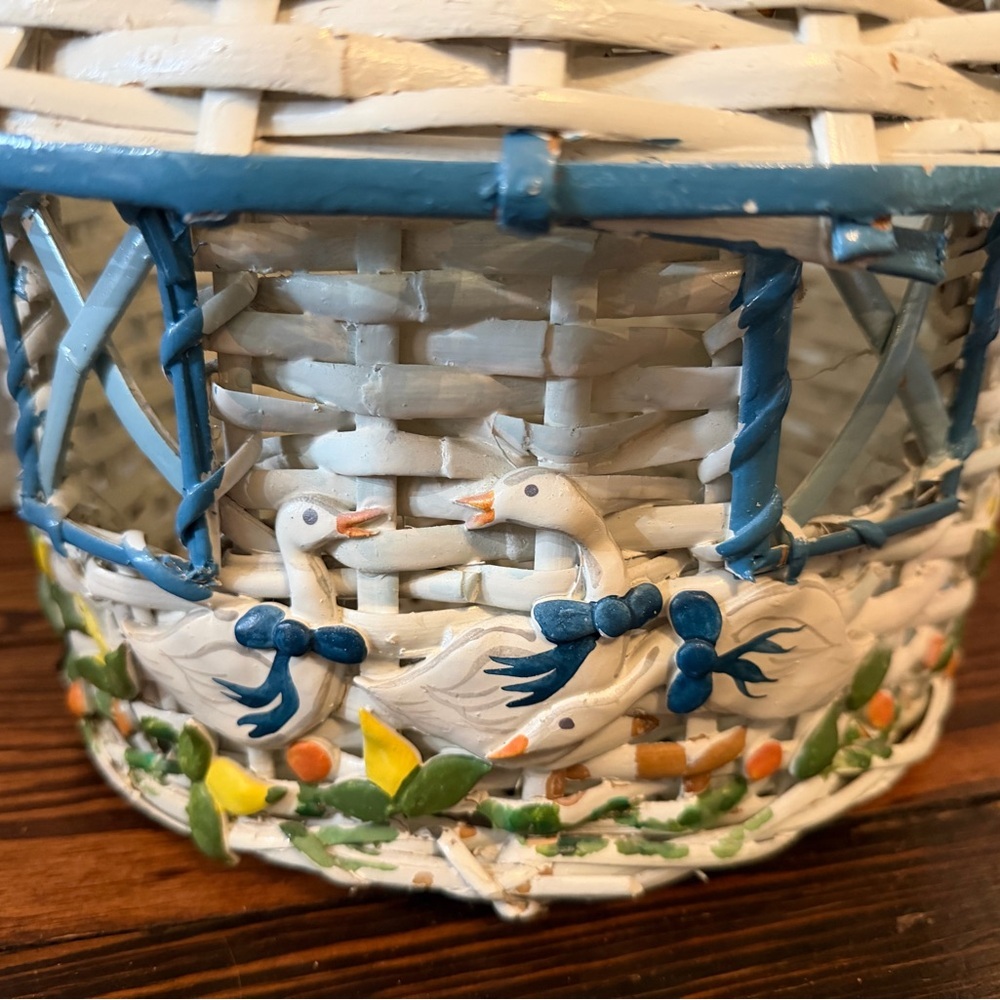 Cottagecore Grannycore Vintage Duck Goose Cottage Whicker Basket W/ Handle - Picture 3 of 8